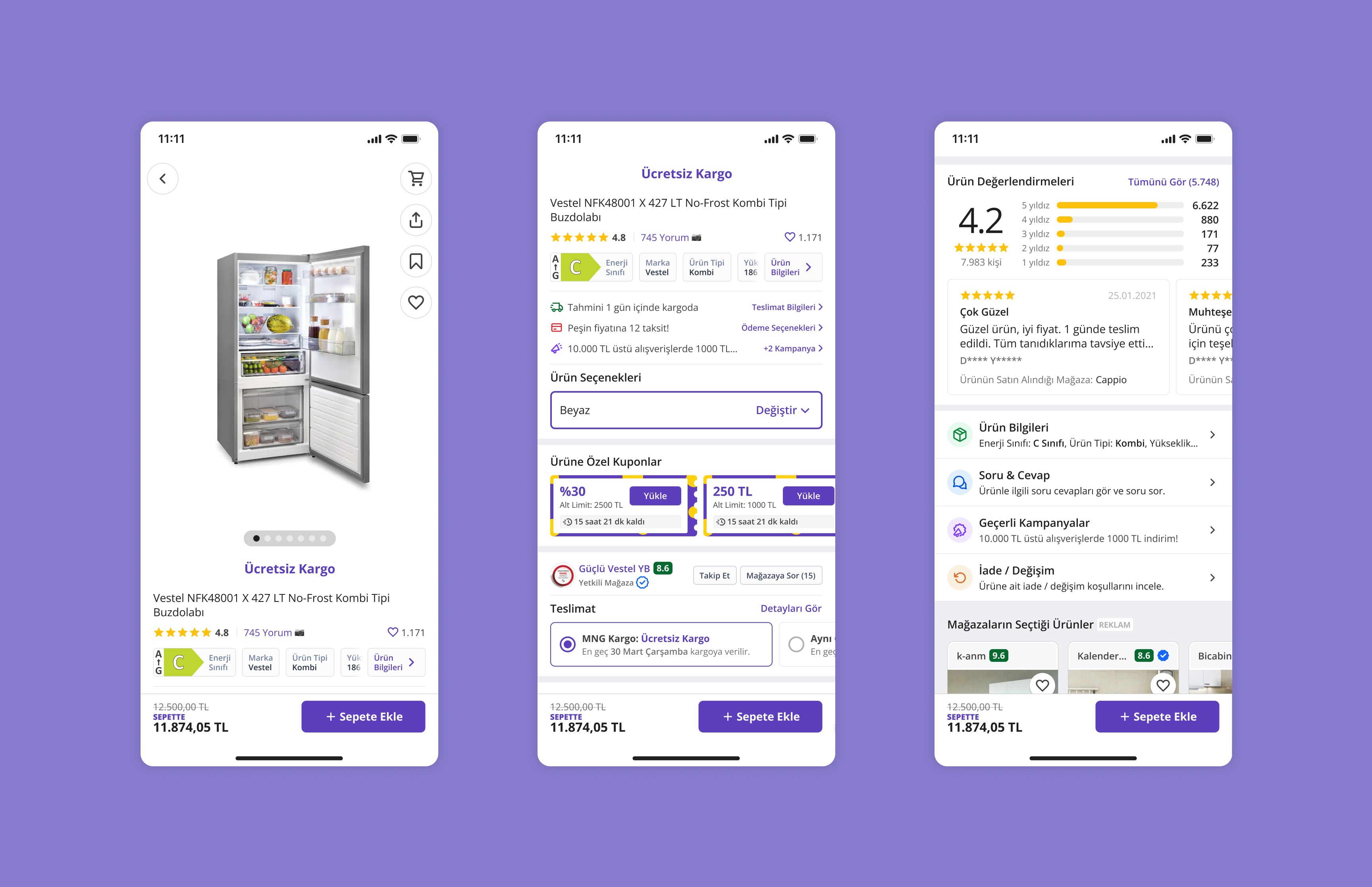 n11 mobile product detail page and review flow