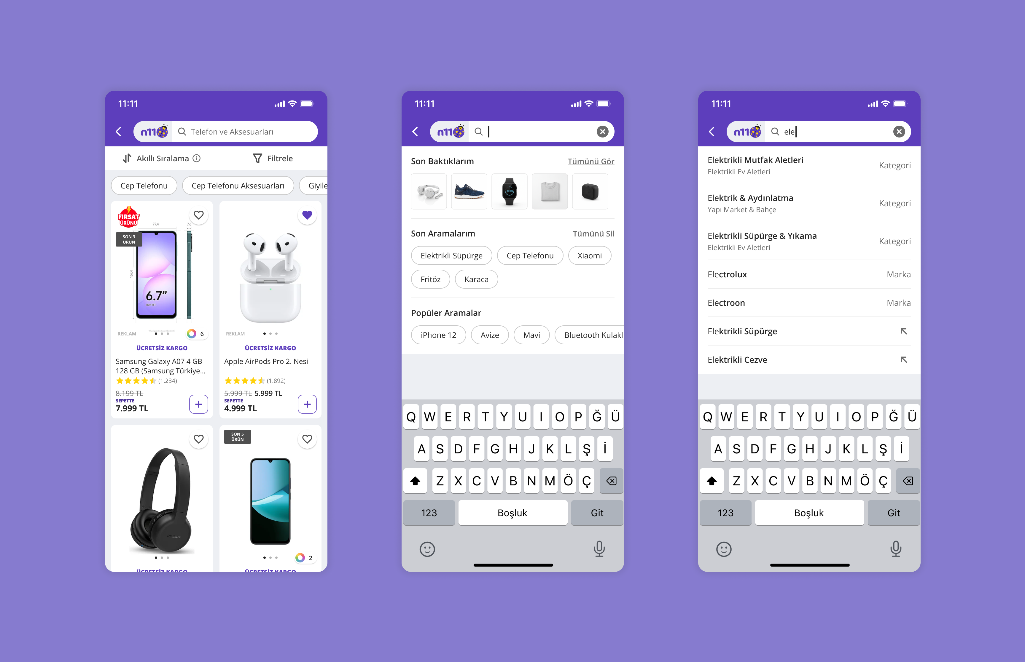 n11 mobile search and product discovery screens